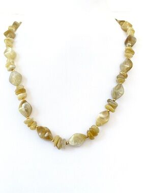 Vintage Faux Stone Yellow Agate Acrylic Bead Necklace 22”